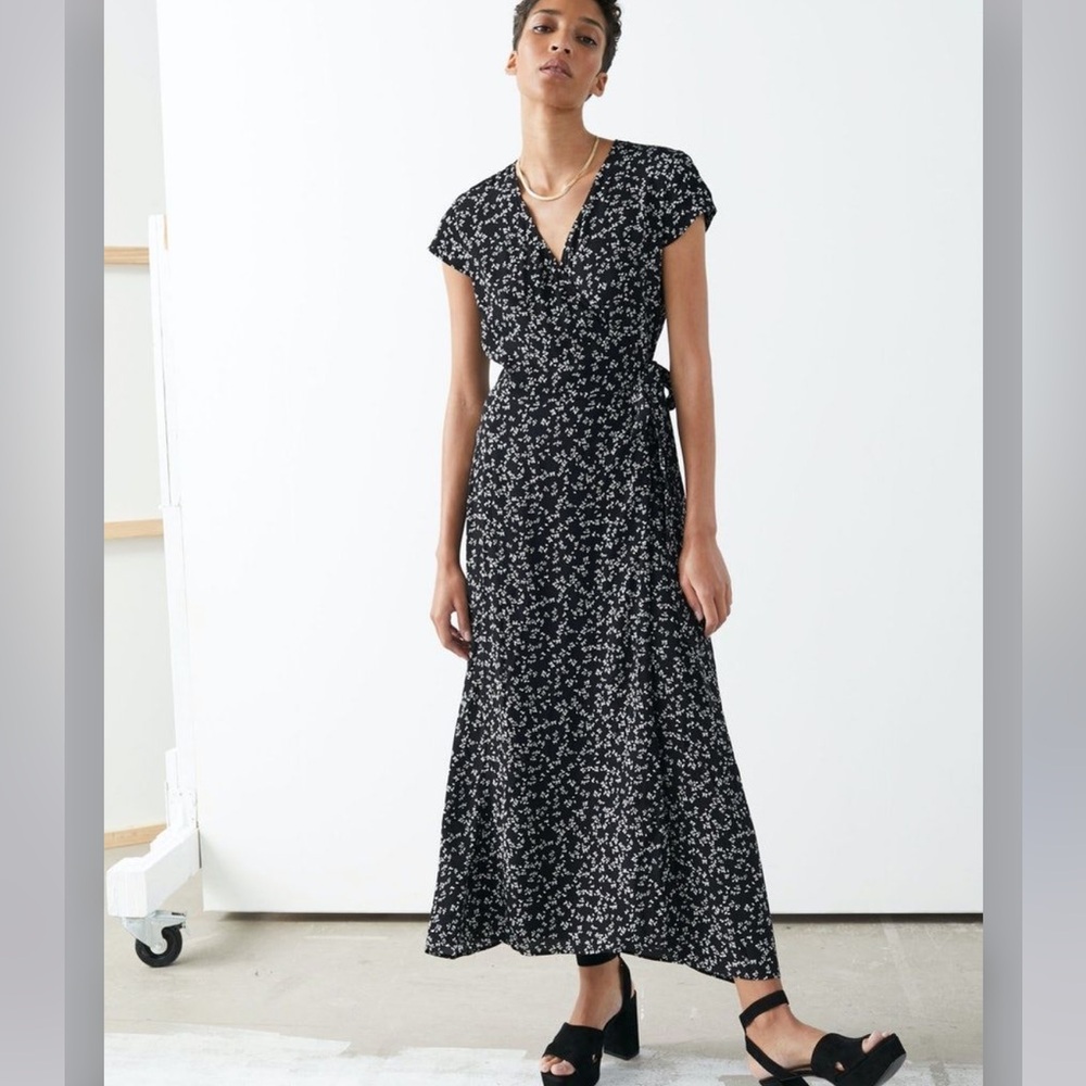 & Other Stories Black Maxi Dress with White Floral Print